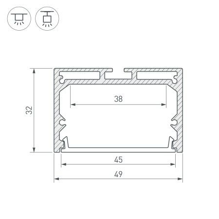 Профиль с экраном SL-LINE-4932-2500 ANOD+OPAL (Arlight, Алюминий)