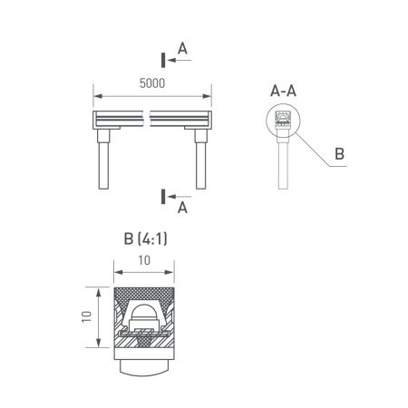 Грейзер SPI THOR-TOP-B70-10x10mm 24V RGB (15 W/m, IP67, 5m, wire x2) (Arlight, Вывод кабеля вниз)