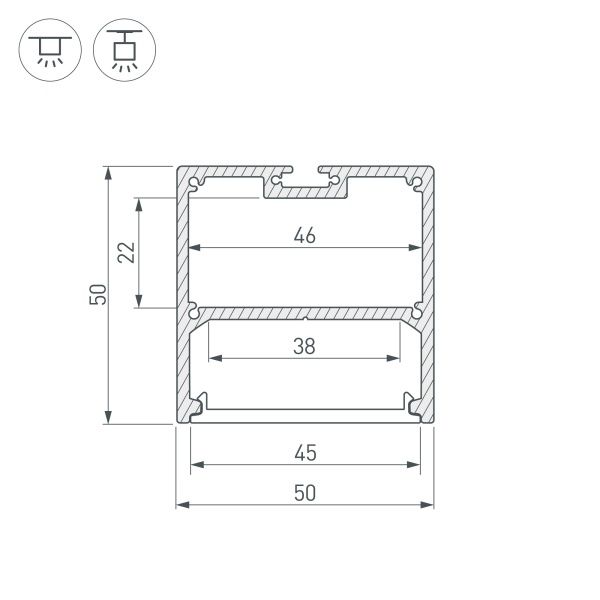 Профиль с экраном SL-LINE-5050-2500 ANOD+OPAL (Arlight, Алюминий)