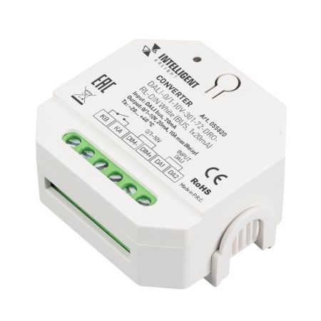 INTELLIGENT ARLIGHT Конвертер DALI-0/1-10V-301-72-DRO-RL-DIN White (BUS, 1x20mA) (IARL, IP20 Пластик, 5 лет)