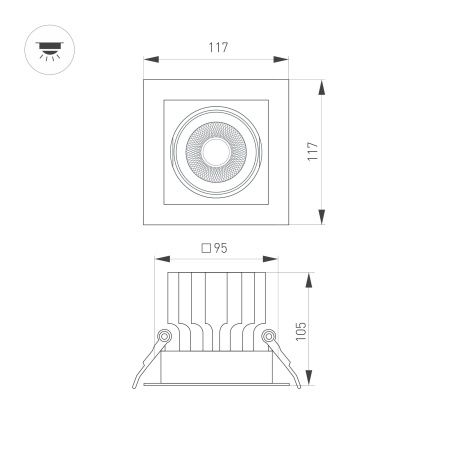 Светильник MS-VORTEX-BUILT-S117x117-20W Warm3000 (WH-WH, 40 deg, 230V) (Arlight, IP20 Металл, 5 лет)