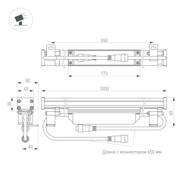 Светодиодный прожектор AR-LINE-1000XS-12W-220V Day (Grey, 30 deg) (Arlight, IP65 Металл, 3 года)