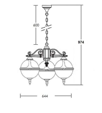 Подвесной светильник YAOHUA LUX, Черный, Классика, 88470/3 Bl