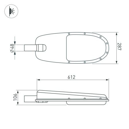 Светильник OXOR-ELFA 611х288-108W Day5000 (GR, 144x61 deg, 230V) IP65 (Arlight, -)