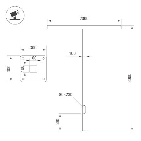 Опора OXOR-STER-T-2000x100x100-L3000-50W Warm3000 (BK, 230V) IP65 (Arlight, Сталь)