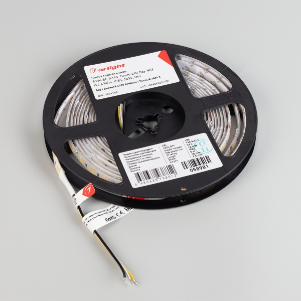 Лента герметичная RTW-SE-A140-10mm 24V Day-MIX (14.4 W/m, IP65, 2835, 5m) (Arlight, Изменяемая ЦТ)