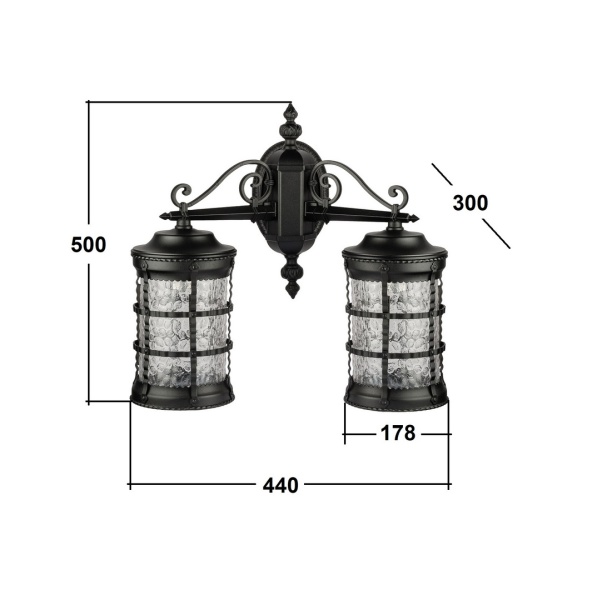 Настенный светильник YAOHUA LUX, Черный, Классика, 81202 2 02 Bl