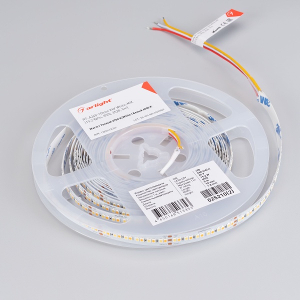 Лента RT-A240-10mm 24V White-MIX (19.2 W/m, IP20, 3528, 5m) (Arlight, Изменяемая ЦТ)