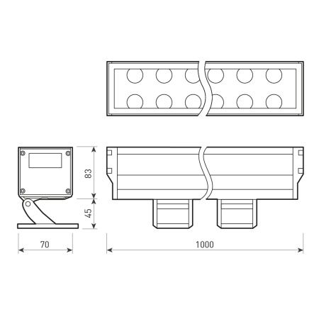 Светодиодный прожектор AR-LINE-1000XL-54W-24V RGB (Grey, 30 deg, DMX512) (Arlight, Закрытый)