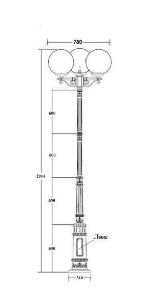 Фонарный столб YAOHUA LUX, Черный, Классика, 88210LB/E7 Bl
