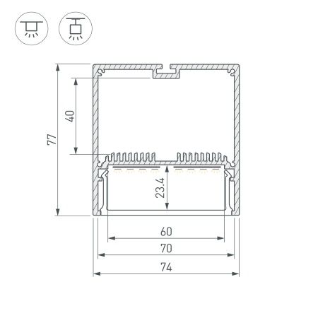 Профиль с экраном SL-LINE-7477-2500 ANOD+OPAL (Arlight, Алюминий)