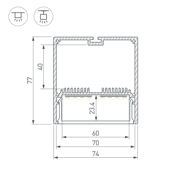 Профиль с экраном SL-LINE-7477-2500 ANOD+OPAL (Arlight, Алюминий)