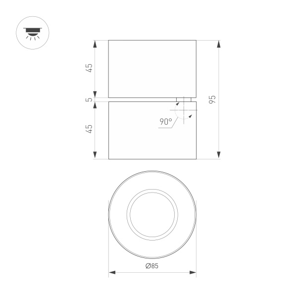 Светильник SP-POINT-SURFACE-R85-12W Warm3200-MIX (WH, 15 deg, 230V) (Arlight, IP20 Металл, 5 лет)
