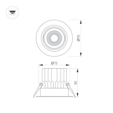 Светильник MS-VORTEX-BUILT-R90-12W Warm3000 (WH-WH, 20 deg, 230V) (Arlight, IP20 Металл, 5 лет)