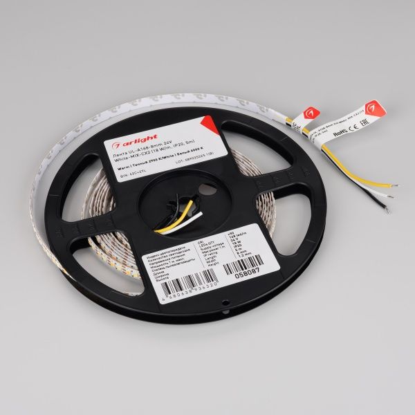 Лента UL-A168-8mm 24V White-MIX-CX2 (18 W/m, IP20, 5m) (Arlight, резка 2 светодиода)