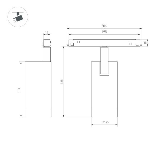 Светильник MAG-ORIENT-SPOT-R45-9W Warm3000 (WH, 24 deg, 48V, DALI) (Arlight, IP20 Металл, 5 лет)