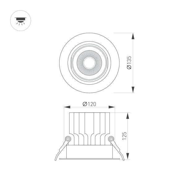 Светильник MS-VORTEX-BUILT-R135-30W Day4000 (WH-WH, 17 deg, 230V) (Arlight, IP20 Металл, 5 лет)