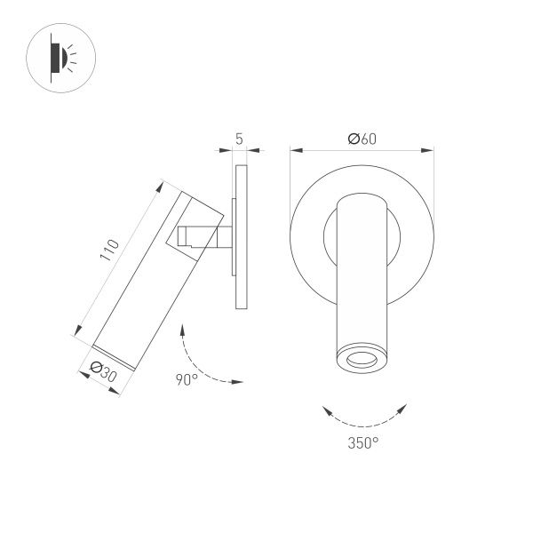 Светильник SP-READER-NB-R60-3W Warm2700 (WH, 20 deg, 230V) (Arlight, IP20 Металл, 3 года)