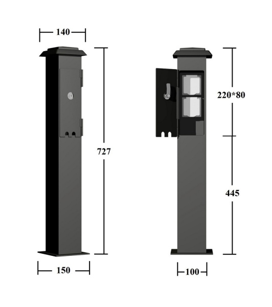 Розетка садовая, Черный, 2-727 квадрат Bl