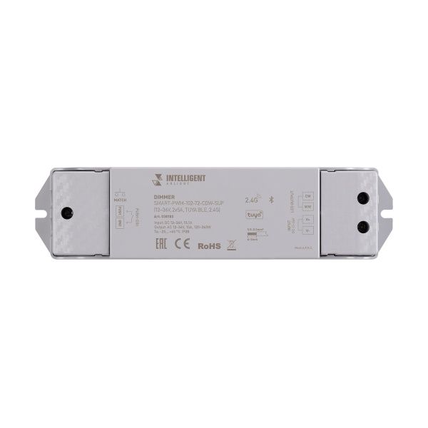 INTELLIGENT ARLIGHT Диммер SMART-PWM-102-72-CDW-SUF (12-36V, 2x5A, TUYA BLE, 2.4G) (IARL, IP20 Пластик, 5 лет)