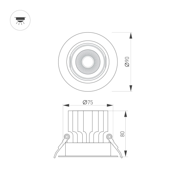 Светильник MS-VORTEX-BUILT-R90-12W Day4000 (WH-WH, 20 deg, 230V) (Arlight, IP20 Металл, 5 лет)