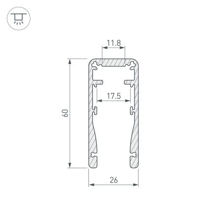 Профиль ALU-HANDRAIL-2000 FOR GLASS 17.5 (Arlight, Алюминий)