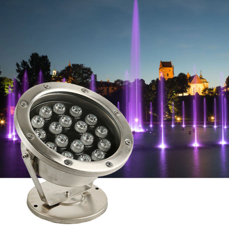 Светильник для водоемов, UG1463, DC12V  54W(18*3W) IP68  RGB, сатин-никель