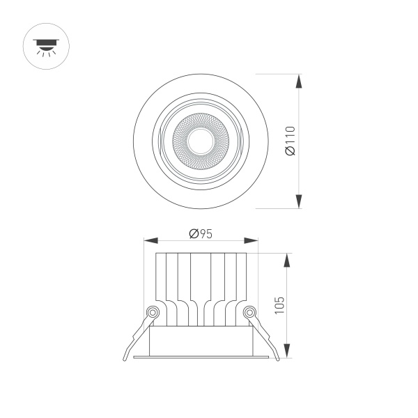 Светильник MS-VORTEX-BUILT-R110-20W Warm3000 (WH-WH, 40 deg, 230V) (Arlight, IP20 Металл, 5 лет)