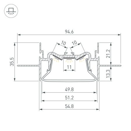 Профиль FOLED-50-CEIL-CENTER-2000 (Arlight, Алюминий)