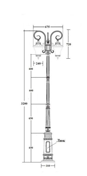 Фонарный столб YAOHUA LUX, Черный, Классика, 86410B/18L E7 Bl