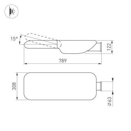 Светильник OXOR-LUMI-789х308-180W Day5000 (GR, 144x80 deg, 230V) IP66 (Arlight, -)