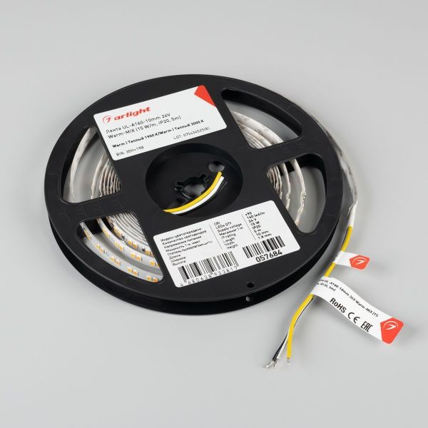 Лента UL-A160-10mm 24V Warm-MIX (15 W/m, IP20, 5m) (Arlight, Изменяемая ЦТ)
