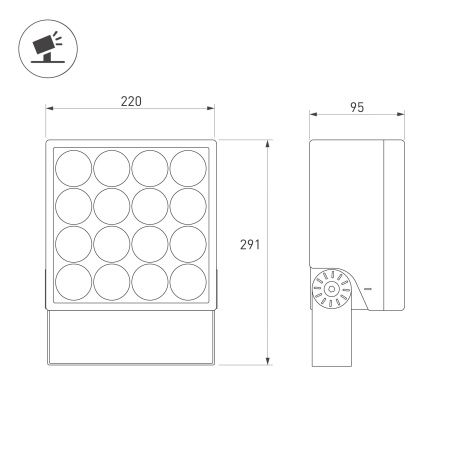 Светильник ALT-BLOCK-S220x220-50W Warm3000 (GR, 60 deg, 230V) (Arlight, IP66 Металл, 3 года)