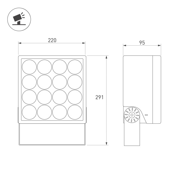 Светильник ALT-BLOCK-S220x220-50W Warm3000 (GR, 36 deg, 230V) (Arlight, IP66 Металл, 3 года)