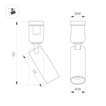 Светильник ART-APRIORI-SPOT-TURN-R38-8W Warm3000 (OG, 36 deg, 48V) (Arlight, IP20 Металл, 3 года)